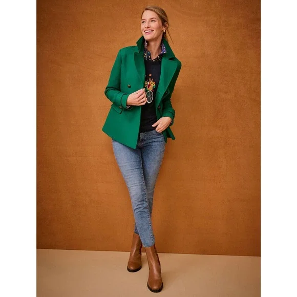 Talbots Tailored Peacoat Meadow Green Double Breasted Coat Women's Size Large - Picture 13 of 14